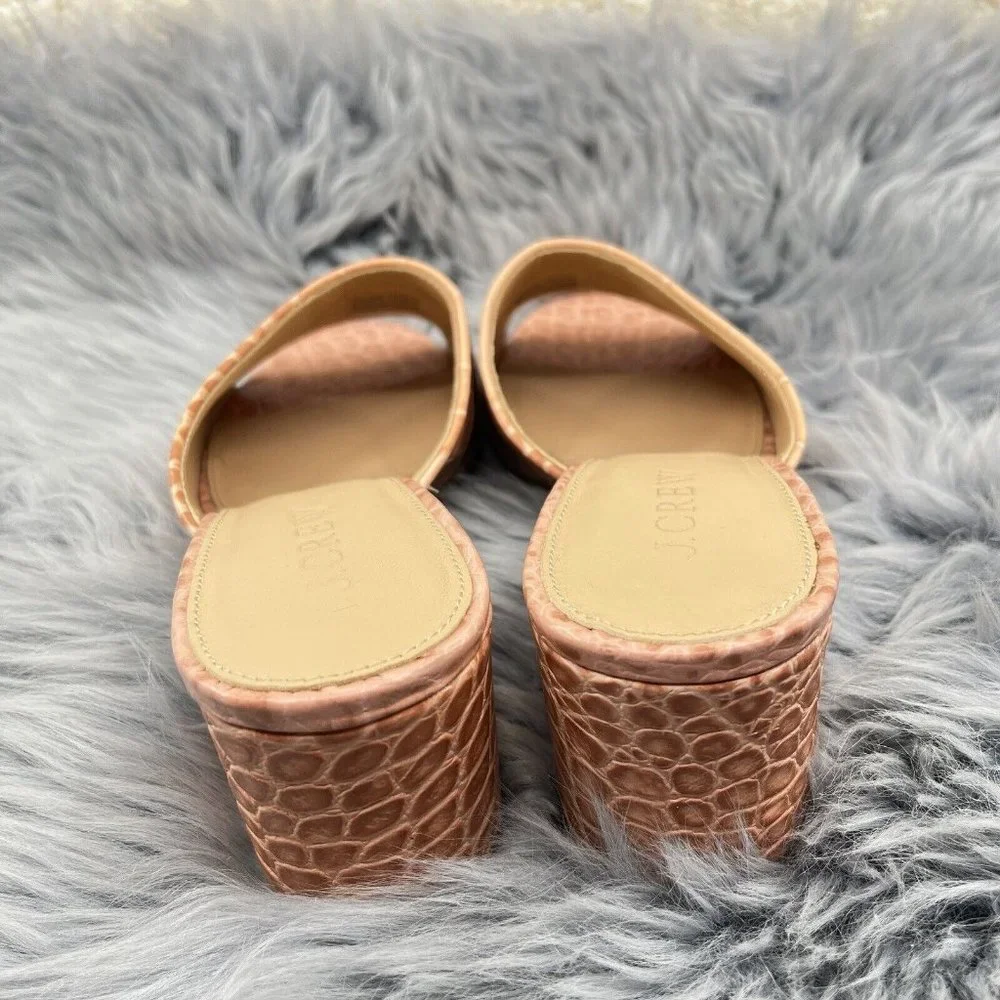 J. Crew Croc Embossed Leather Peep Toe Block Heel Slide Sandals Womens Sz 8 NEW - Picture 4 of 8